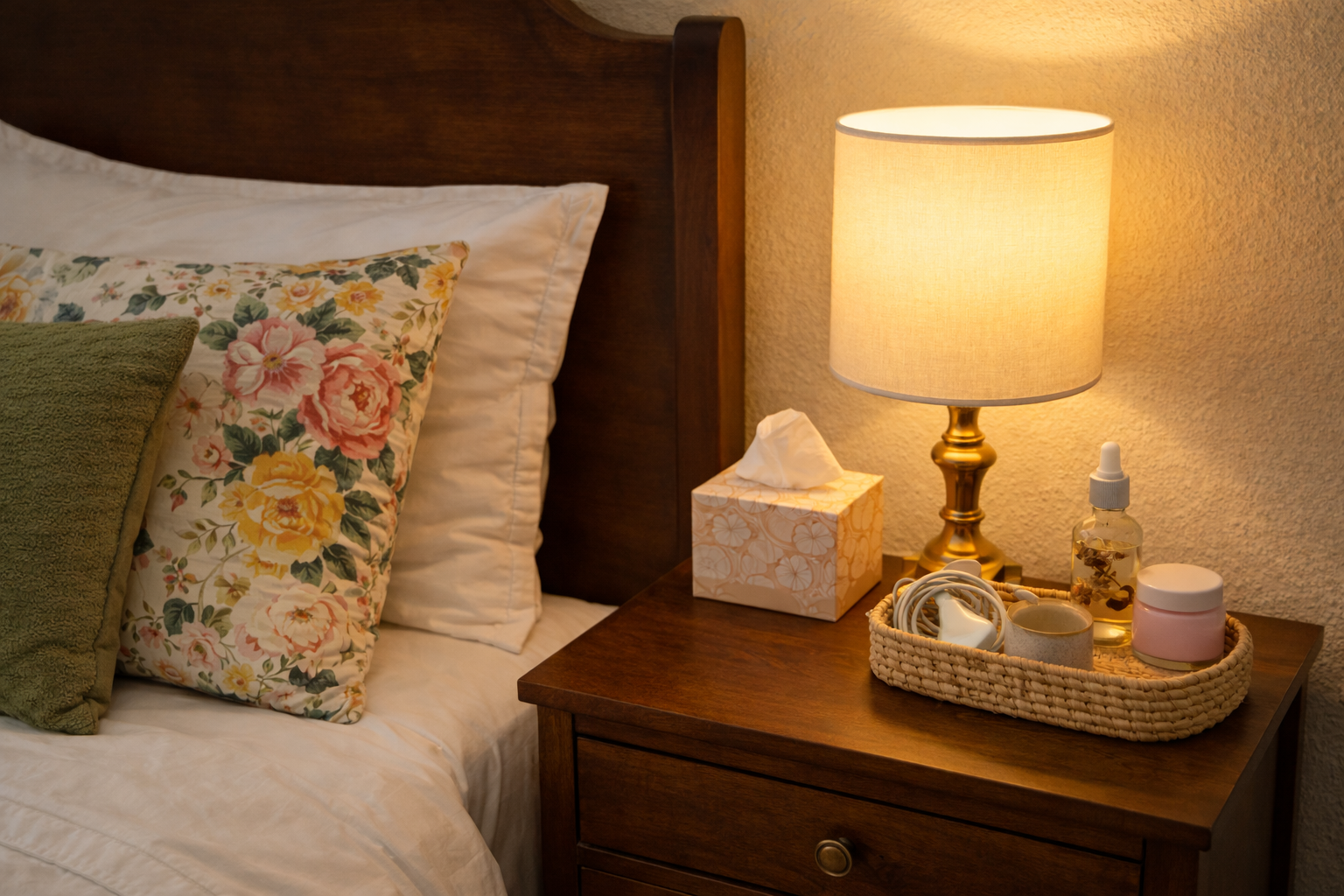 إضاءة دافئة في ركن منزلي تساعد على تهدئة المشهد البصري