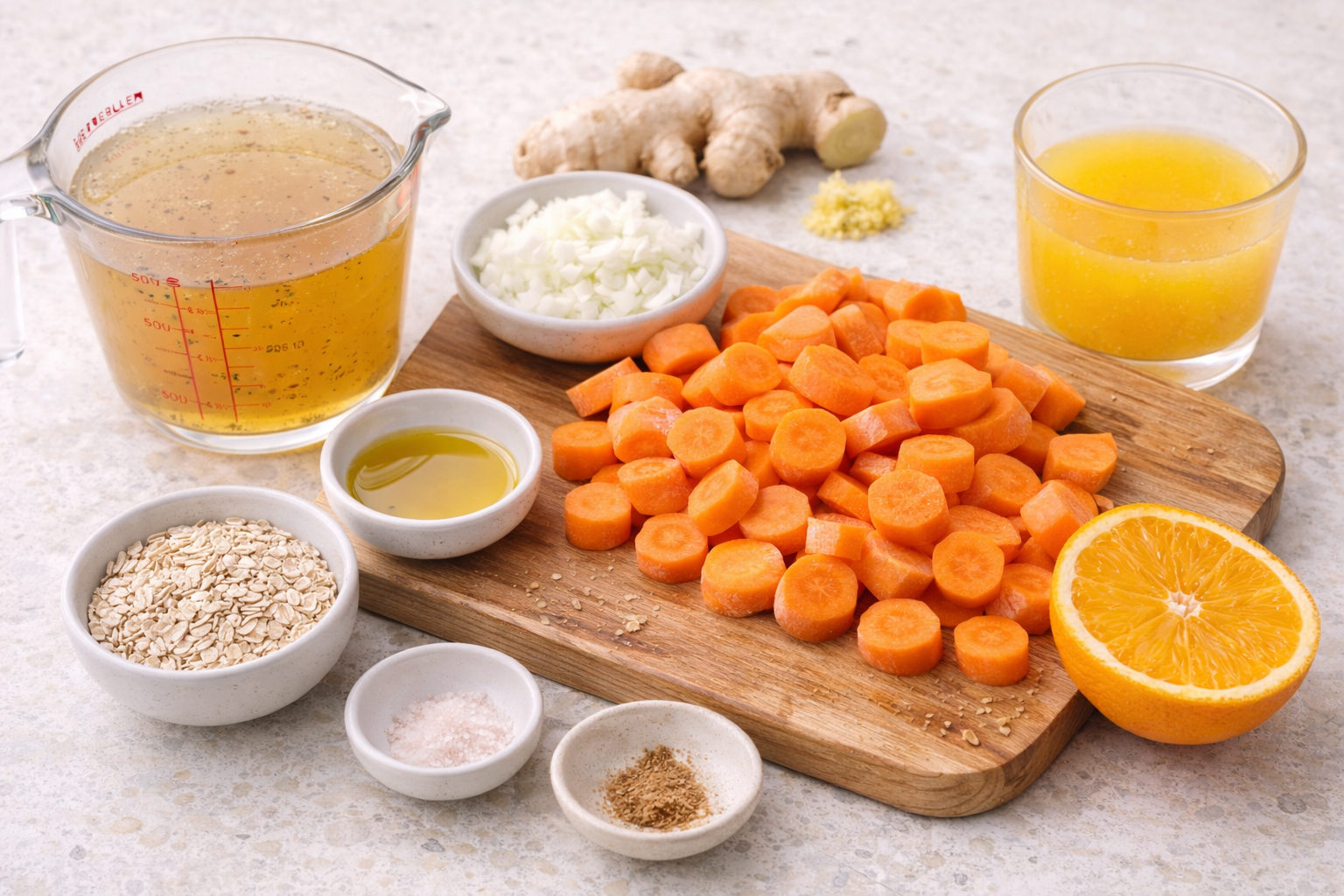 جزر وبرتقال وزنجبيل لمكونات شوربة خفيفة للحامل