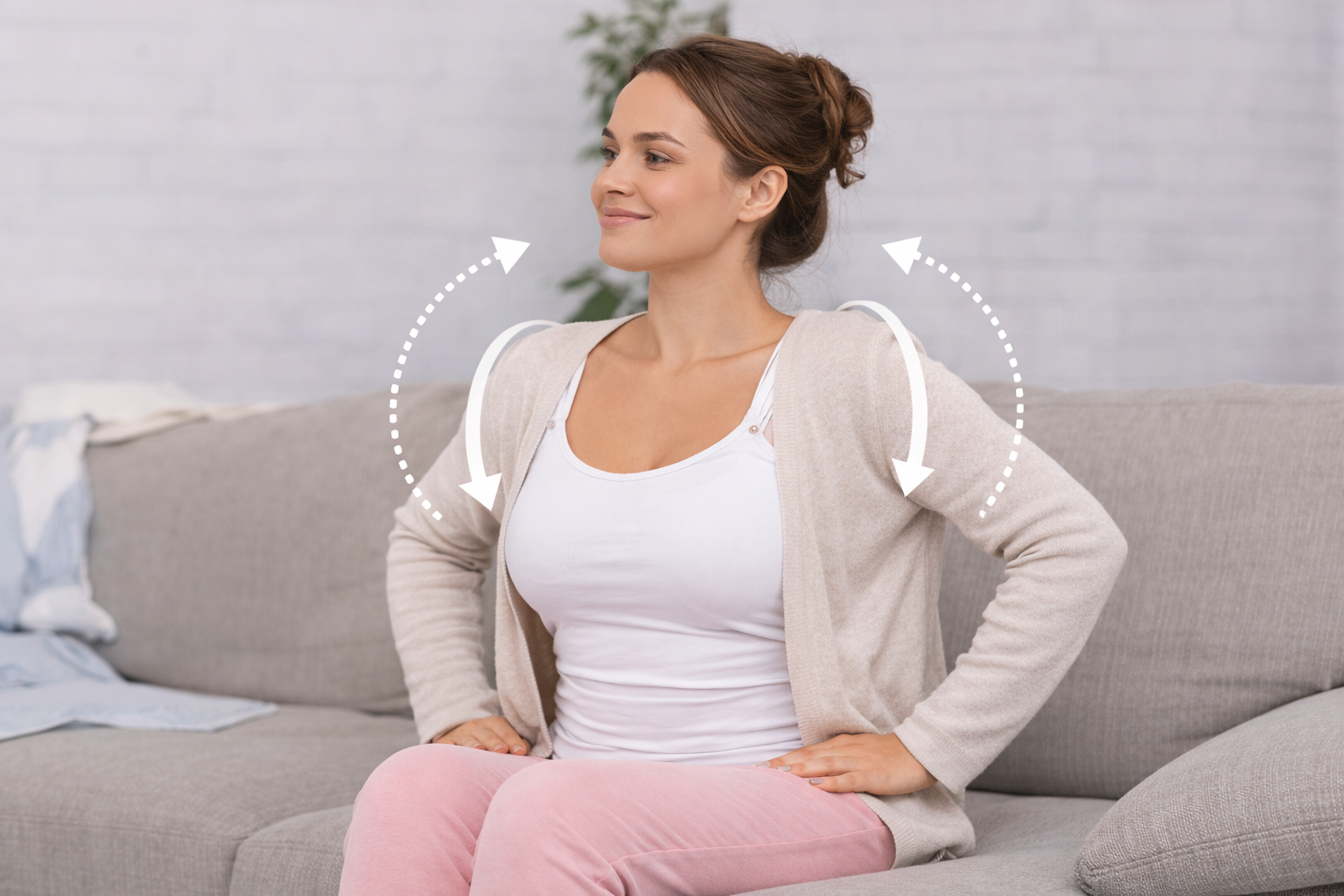 Shoulder rotations on comfortable couch