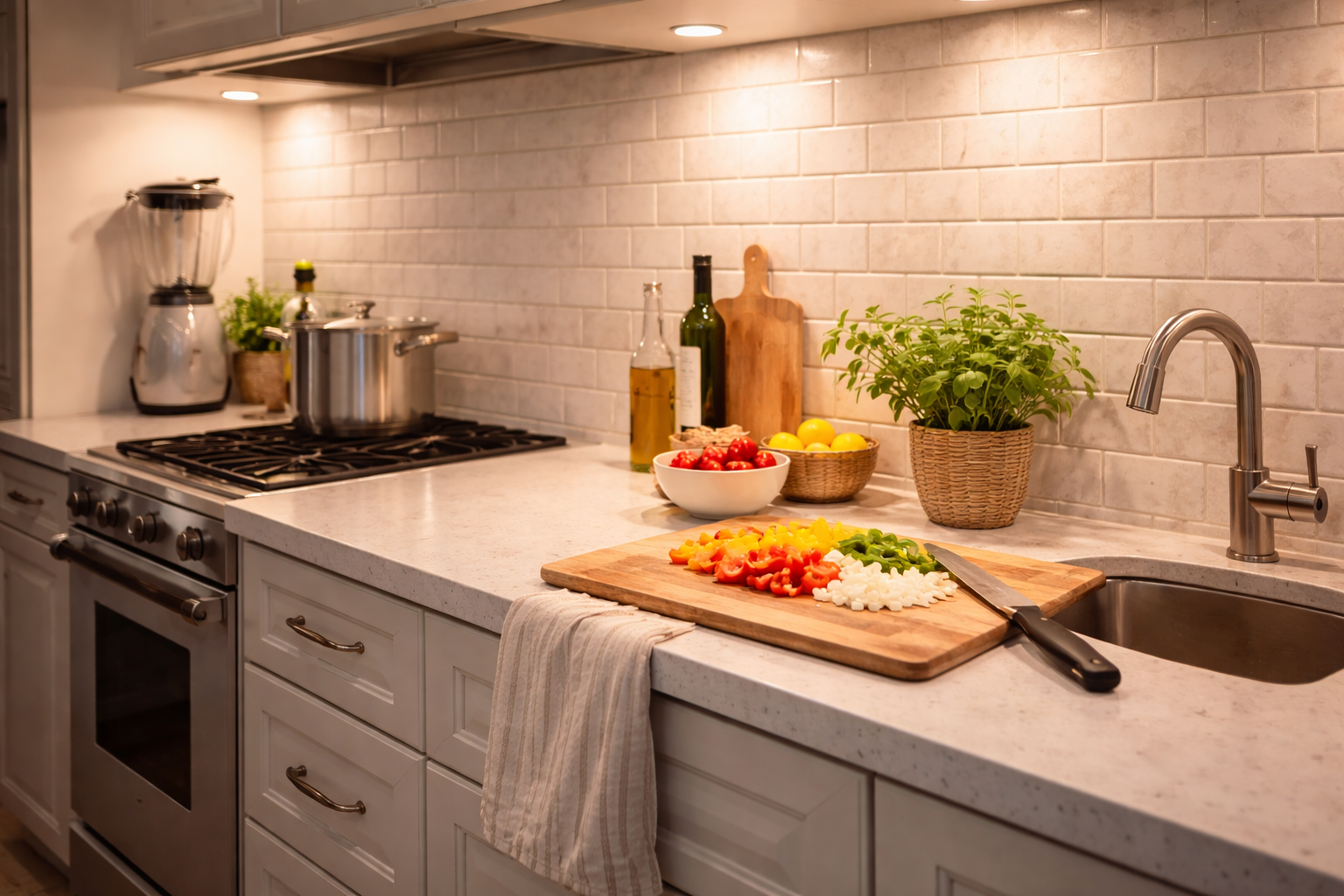 Fresh ingredients on kitchen countertop