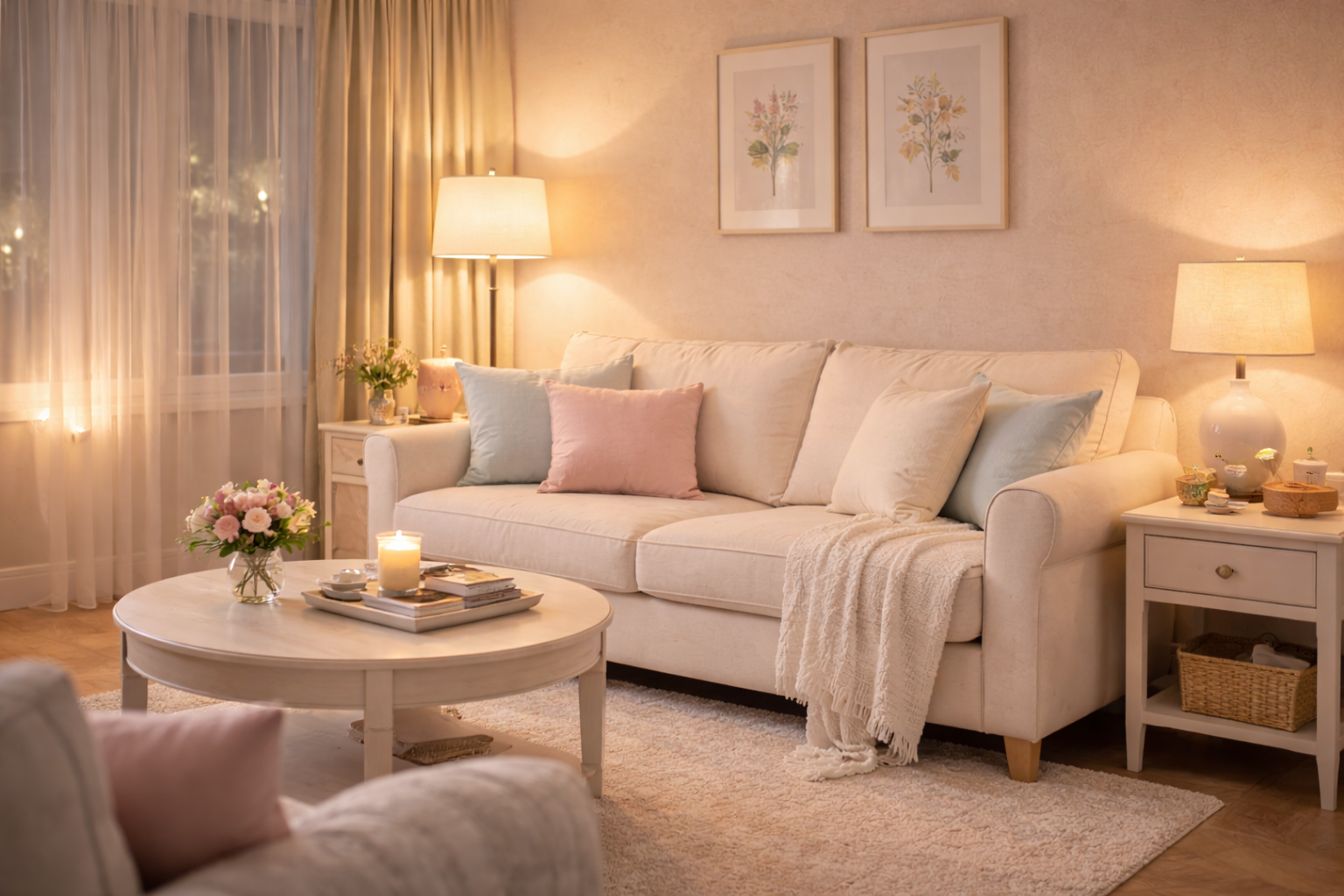 Warm, inviting living room setting