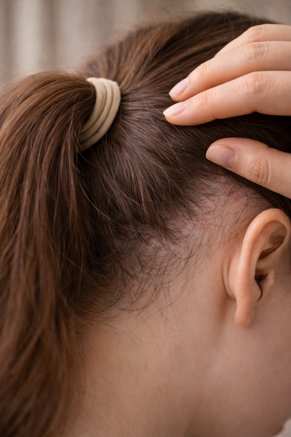 Adjusting a tight ponytail