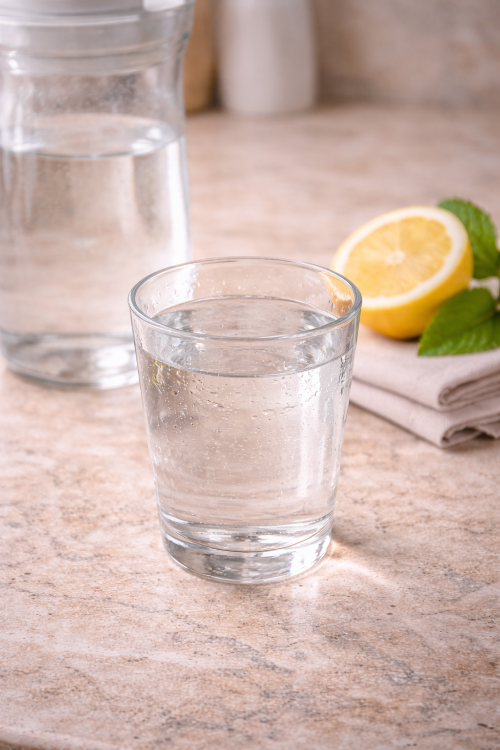 Fresh water with lemon and mint