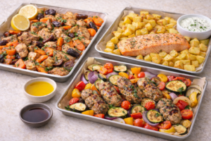 Pregnancy-friendly sheet pan meals assortment