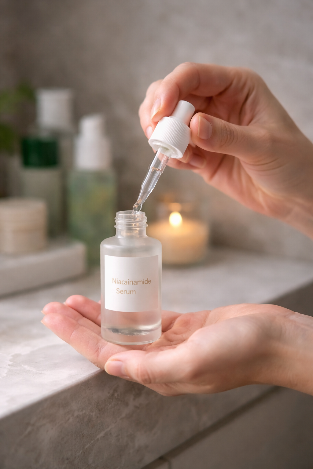 Serum dropper with calming ambiance