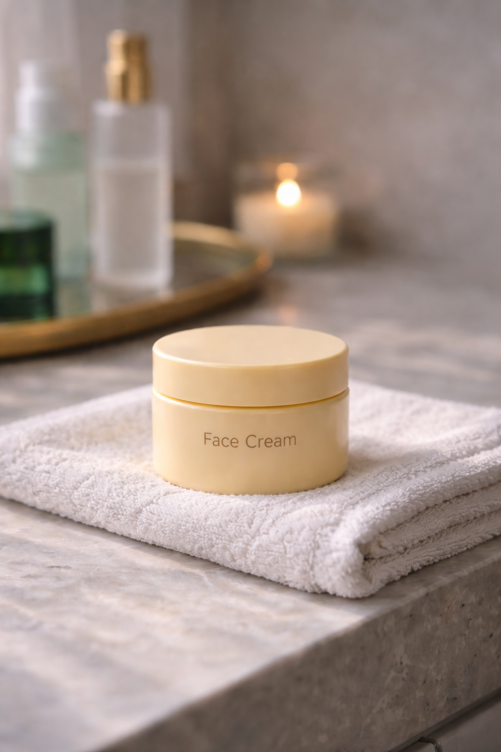 Yellow face cream on soft towel