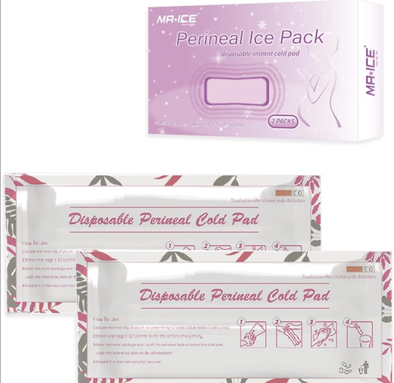 كمادات باردة مخصّصة لمنطقة العجان بعد الولادة لتخفيف التورم والألم في الأيام الأولى