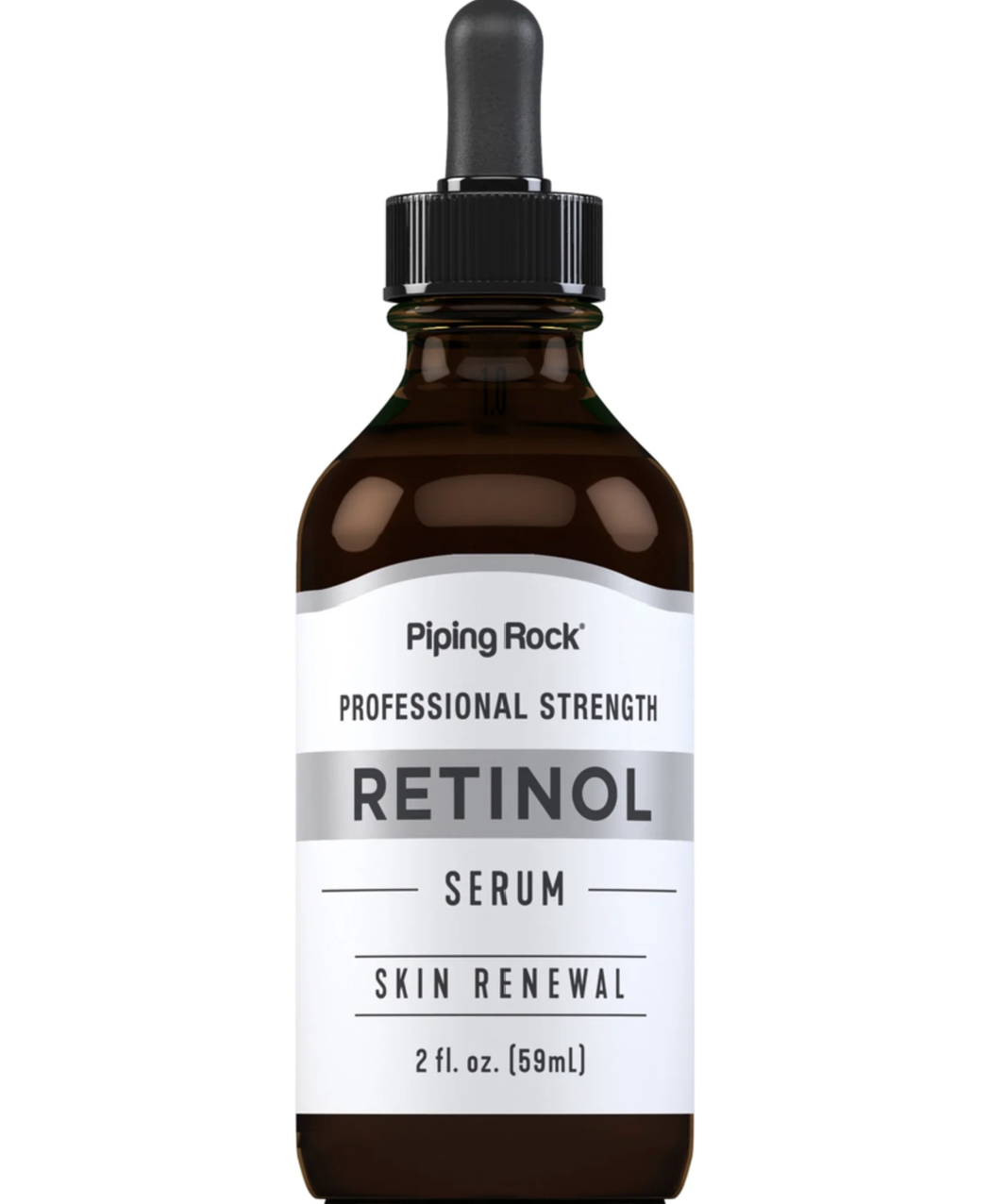 عبوة سيروم ريتينول بقطّارة على خلفية بيضاء—منتج عناية ليلية لتحسين ملمس البشرة